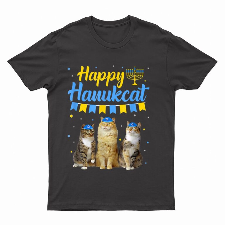 Jewish Hanukkah Cat Happy Hanukcat Christmas Sweater Cat T-Shirt