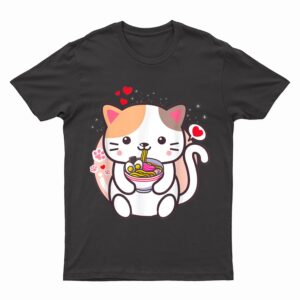 Kawaii Cat Ramen Anime Japanese Food Girls Official Teenager T-Shirt
