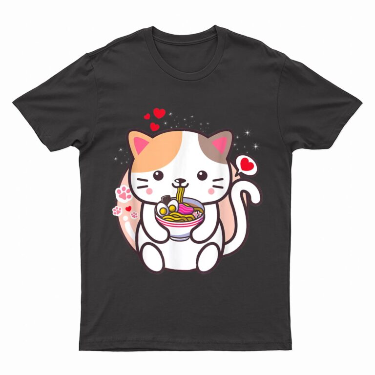 Kawaii Cat Ramen Anime Japanese Food Girls Official Teenager T-Shirt