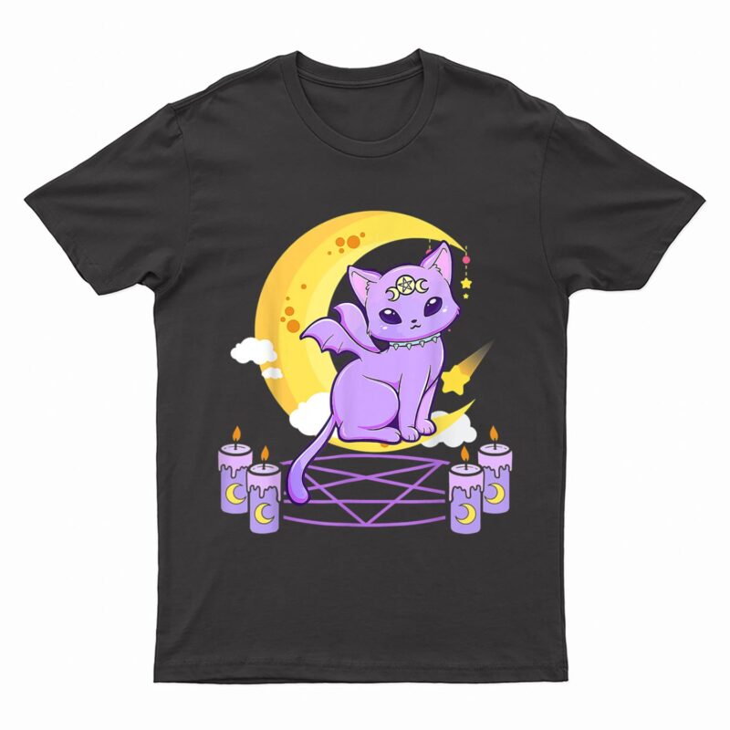 Kawaii Pastel Goth Cute Creepy Black Cat Pagan Kitty Occult T-Shirt