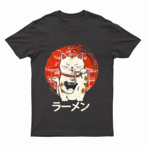 Kawaii Ramen Neko Retro Cat Japanese Noodle Anime Girls Teen T-Shirt