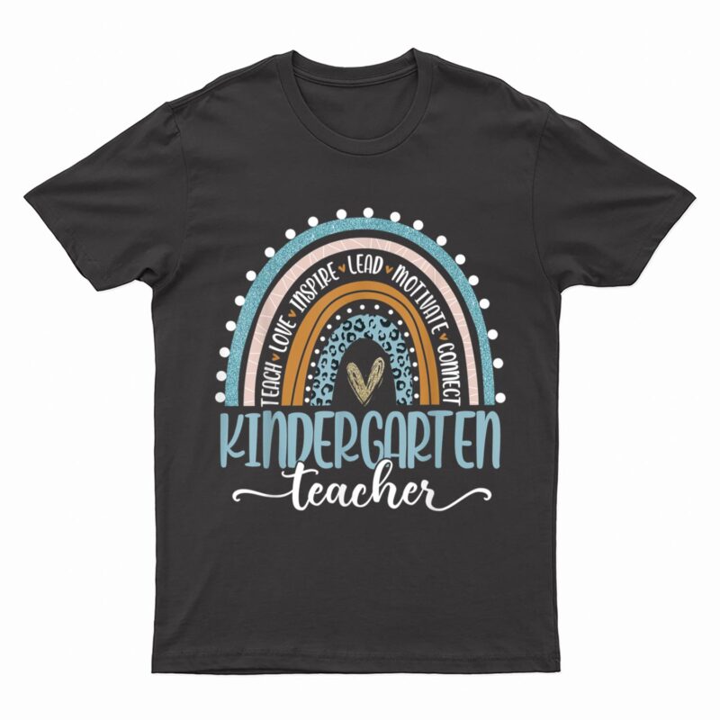 Kindergarten Teacher Leopard Rainbow First Day Of School T-Shirt