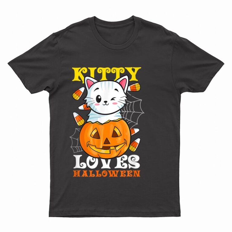 Kitty Loves Halloween Funny Scary And Spooky Halloween Cat T-Shirt