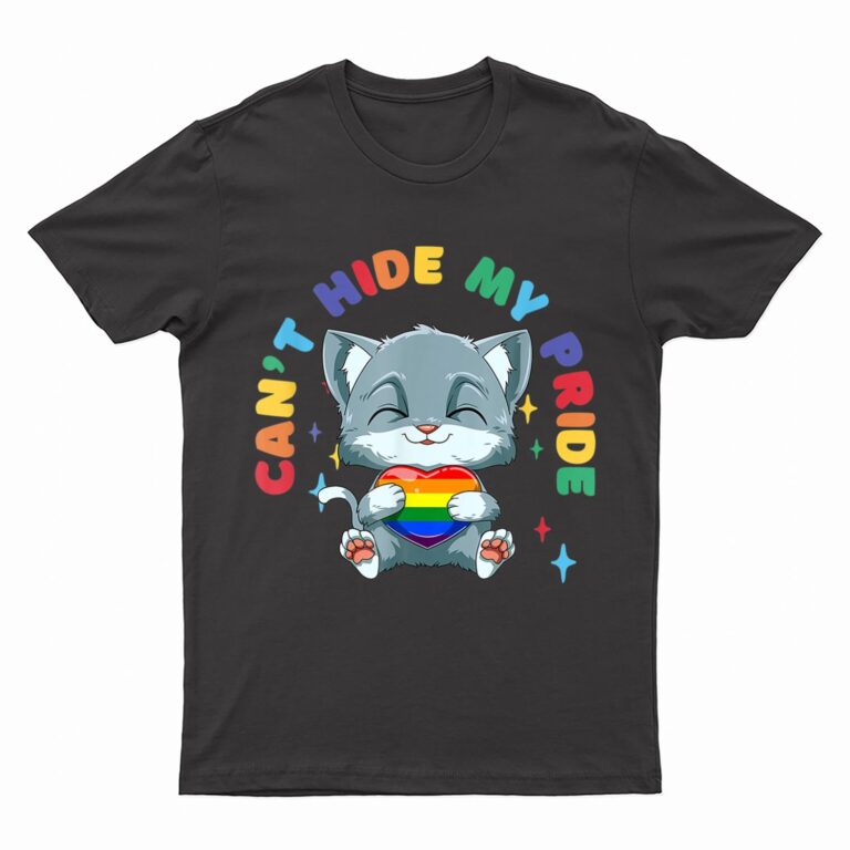 LGBQ Pride Rainbow Heart Cat Hugging LGBQ Heart T-Shirt