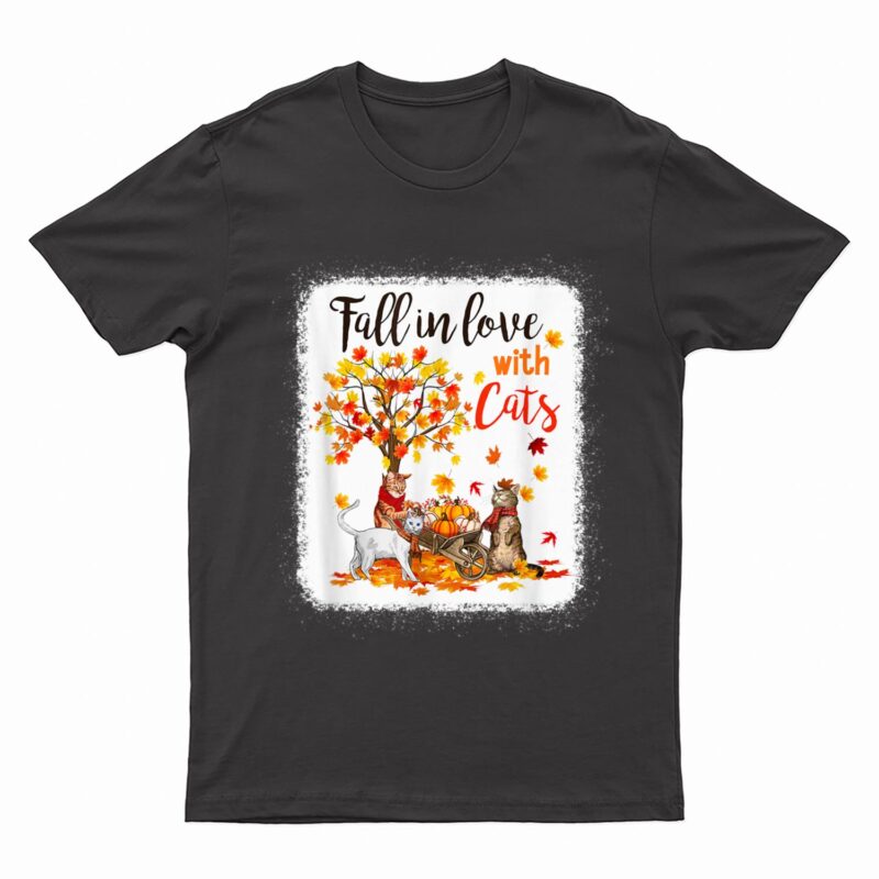 Maple Cat Leaf Fall Hello Autumn Bicycle T-Shirt