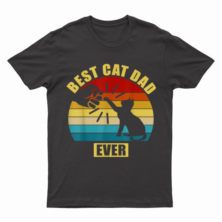 Mens Retro Vintage Best Cat Dad Ever Fist Bump T-Shirt