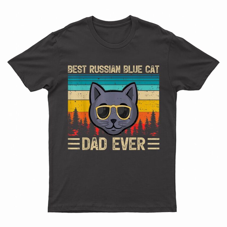 Mens Vintage Funny Best Russian Blue Cat Dad Ever Father's Day T-Shirt