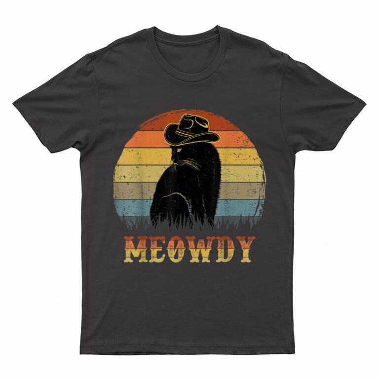 Meowdy Funny Country Music Black Cat Cowboy Hat Vintage T-Shirt