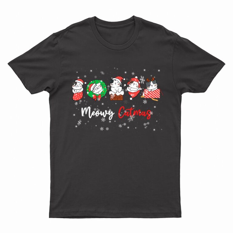 Meowy Catmas Funny Christmas Cat Kitten Lover Kids Mom Dad T-Shirt