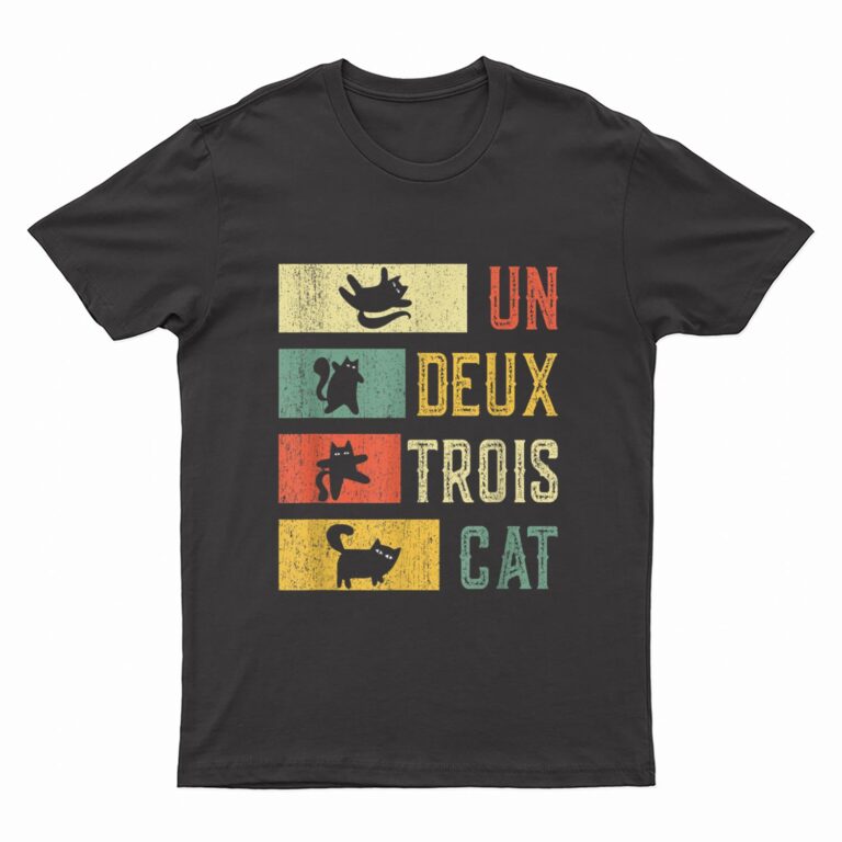 Meowy Funny Cat  Vintage retro Un Deux Trois Cat T-Shirt