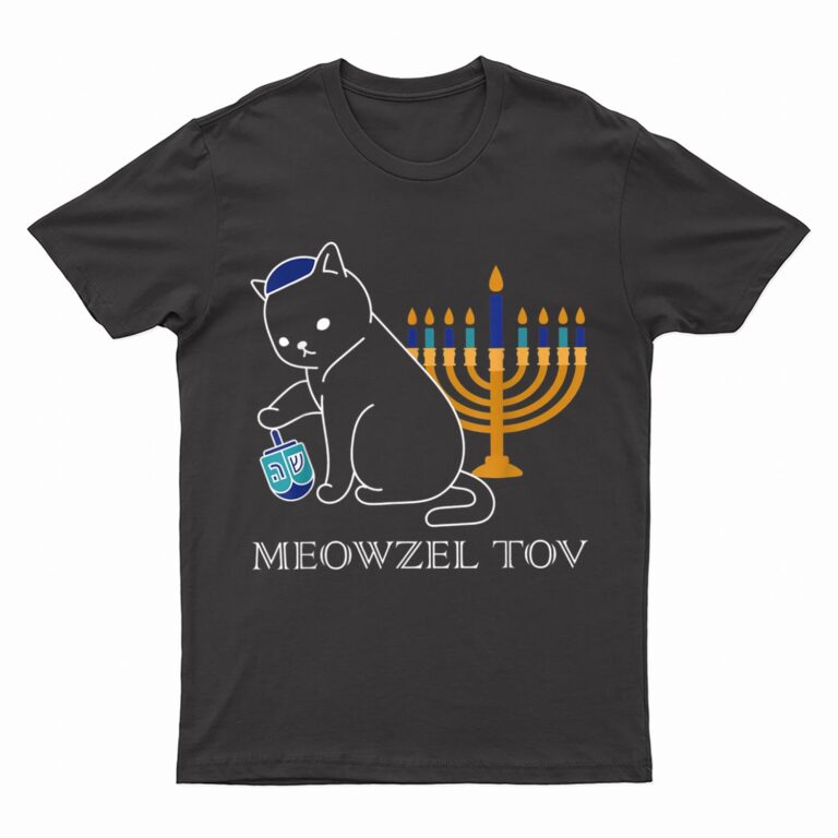 Meowzel Tov  Cute Cat Mazel Tov Menorah Funny Hanukkah T-Shirt