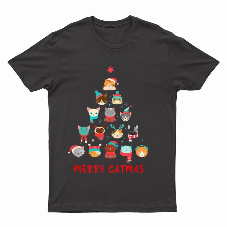Merry Catmas Cat Christmas Tree Feline Festive T-Shirt