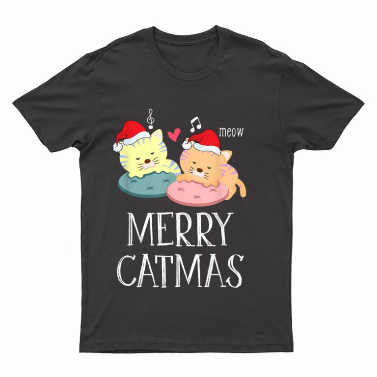 Merry Catmas Pajama Christmas Lights Funny Holiday Cat Mom T-Shirt