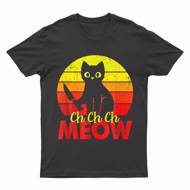 Murderous Black Cat With Knife Funny Halloween Cat Lover T-Shirt