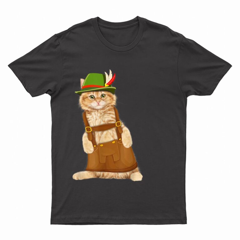 Oktoberfest Cat Bavarian Lederhosen Costume Alpine Hat Gift T-Shirt
