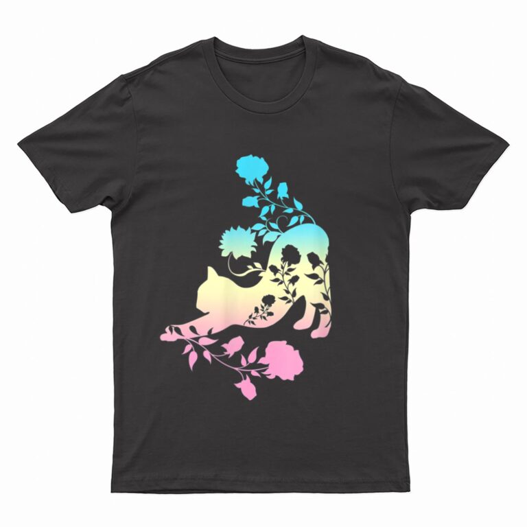Pastel Stretching Cat With Roses Kitten T-Shirt