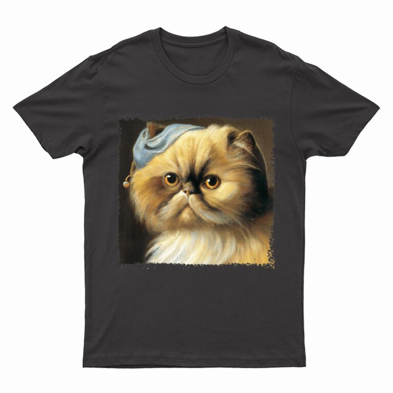 Persian cat with a pear earring, classical art parody feline Premium T-Shirt