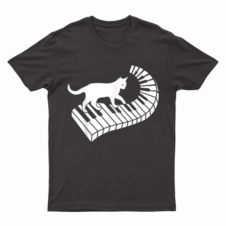 Piano Cat Funny Piano Player Musician Keyboard Pianist Cat T-Shirt