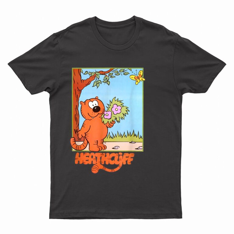 Picture The Orange Cat Holding Flowers So Cute Cartoon Arts T-Shirt