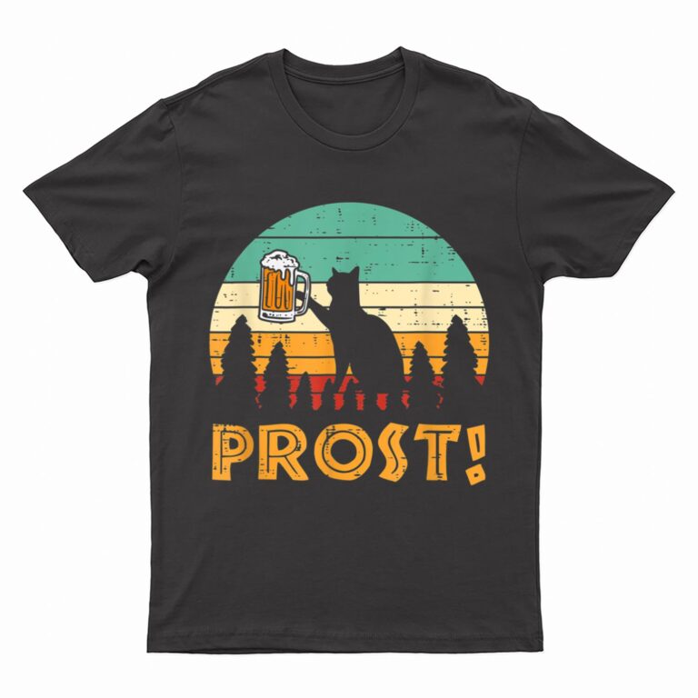 Prost Cat Silhouette Retro Bavarian Oktoberfest T-Shirt