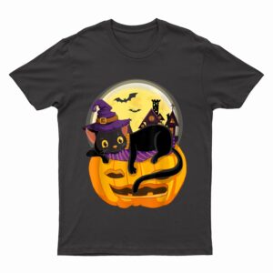 Pumpkin Black Cat Halloween Costume Scary Witch Autumn Fall T-Shirt