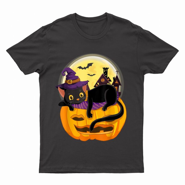 Pumpkin Black Cat Halloween Costume Scary Witch Autumn Fall T-Shirt