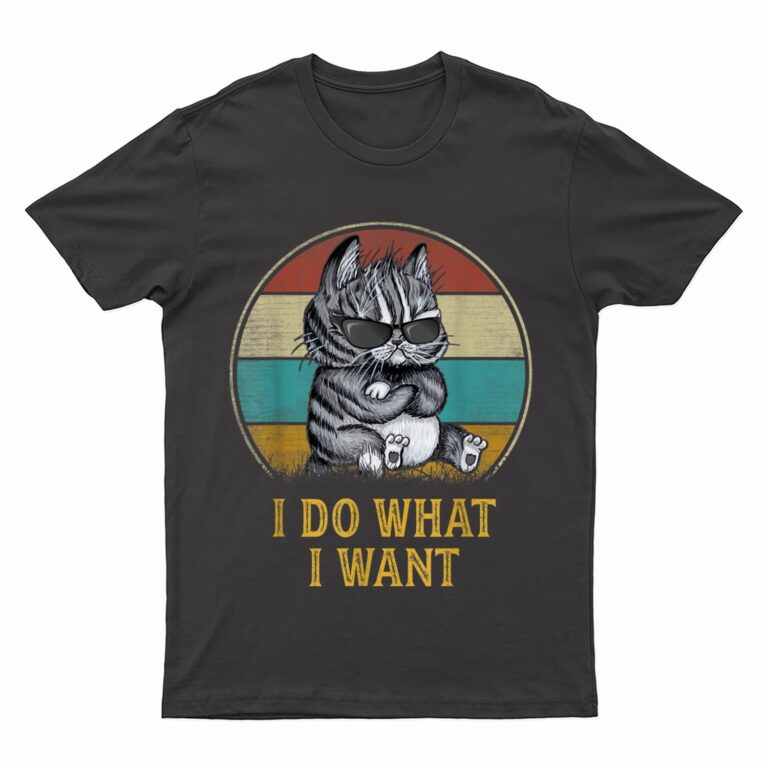 Retro 80s 90s Cat Lovers Boys Men Funny I Do What I Want Cat T-Shirt
