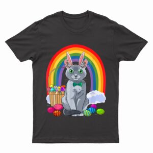 Russian Blue Cat Easter Eggs Bunny T-Shirt