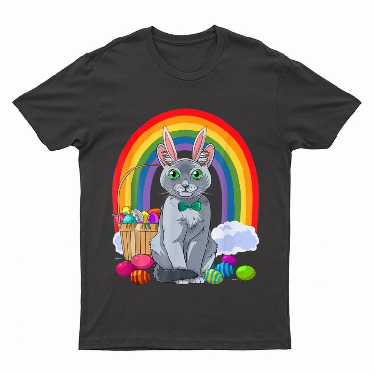 Russian Blue Cat Easter Eggs Bunny T-Shirt