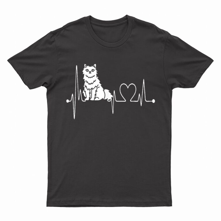 Selkirk Rex Cat Heartbeat EKG Funny Cats Kitten Lovers T-Shirt