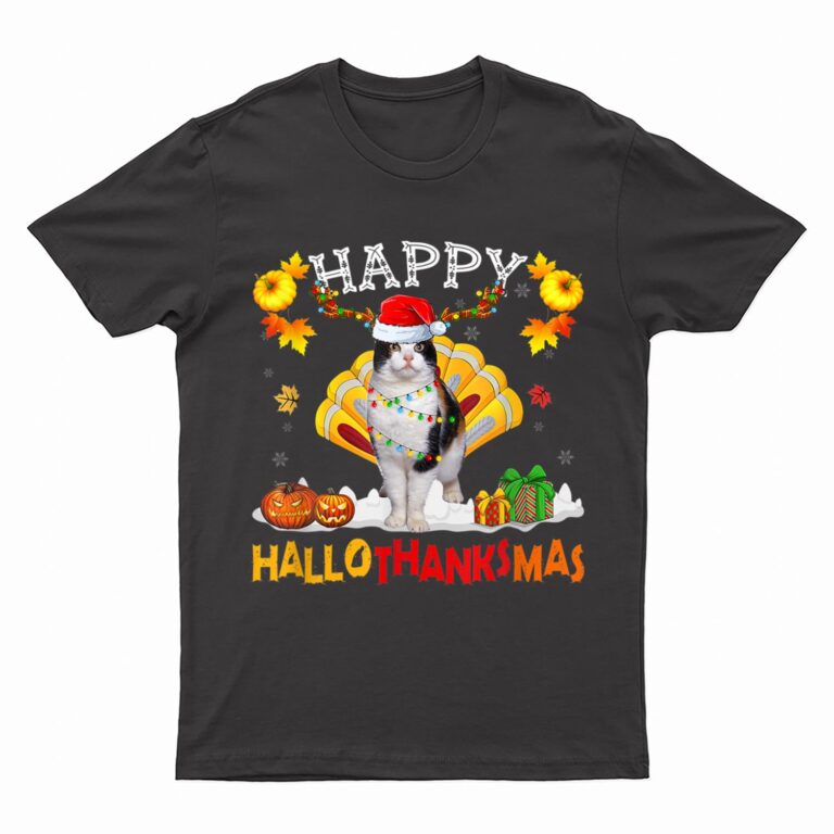 Siamese Cat Halloween Hanksgiving Christmas Hallothanksmas T-Shirt