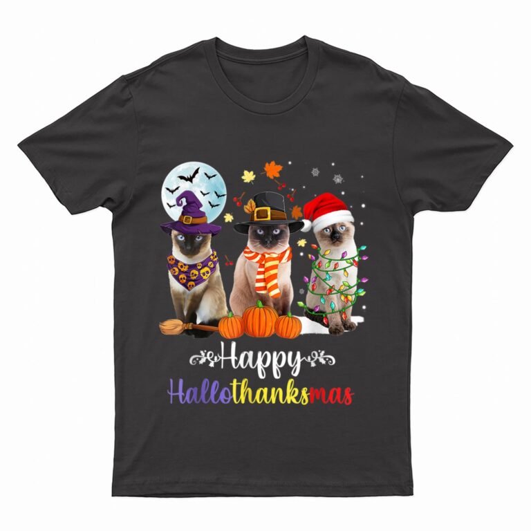 Siamese Cat Halloween Merry Christmas Happy Hallothanksmas T-Shirt