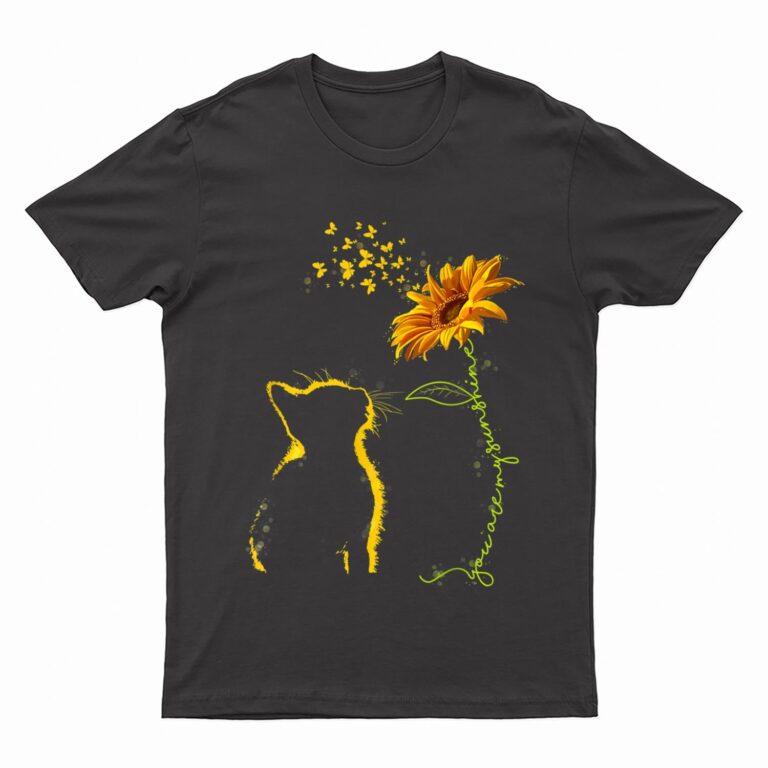 Sitting Yellow Kitten Sunflower Fragrance Butterfly T-Shirt