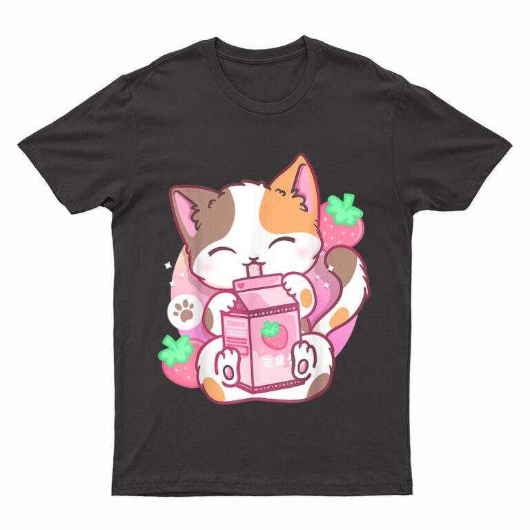 Strawberry Shake Strawberry Milk Cat Kawaii Neko Anime Girls T-Shirt