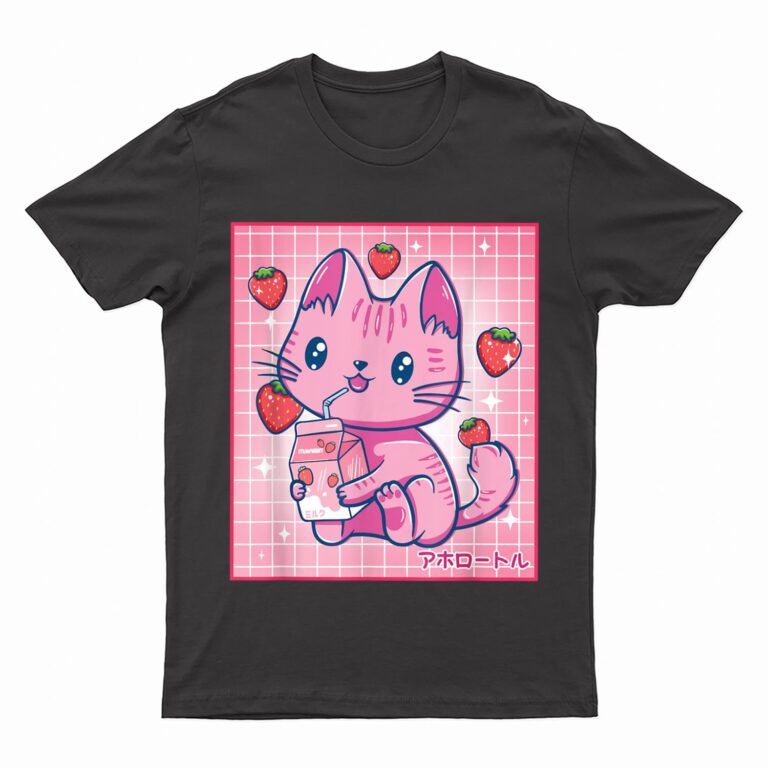 Strawberry Shake Strawberry Milk Cat Kawaii Neko Girls Anime T-Shirt