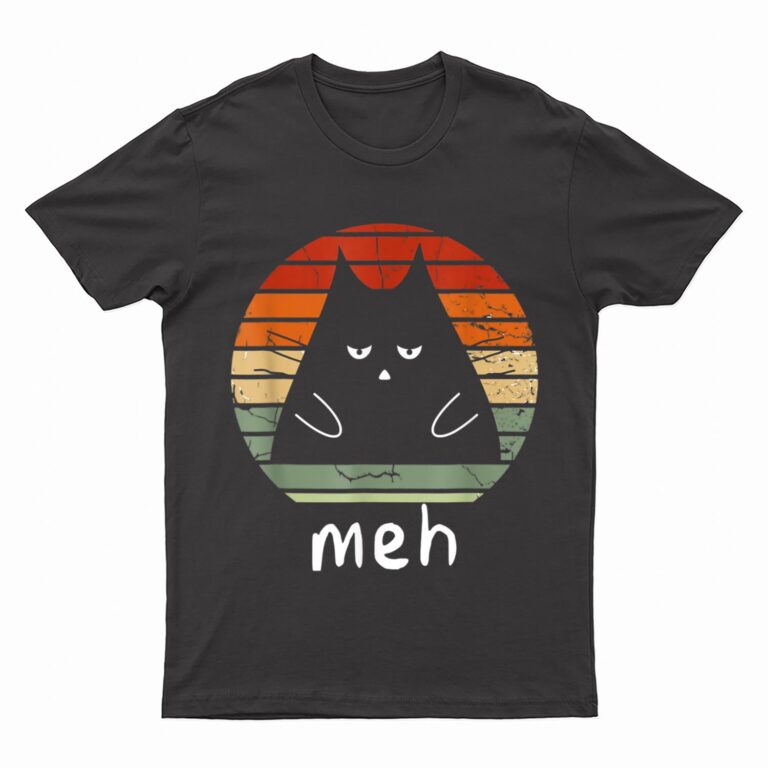 Vintage Black Cat  Meh Cat Meow Kitty Cat Lover T-Shirt