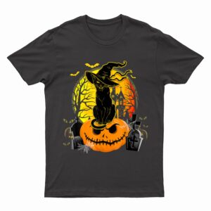 Vintage Black Cat Witch Scary Halloween Costume Kids Boys T-Shirt