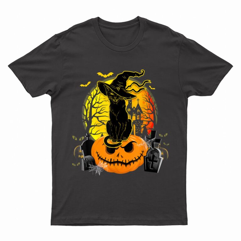 Vintage Black Cat Witch Scary Halloween Costume Kids Boys T-Shirt