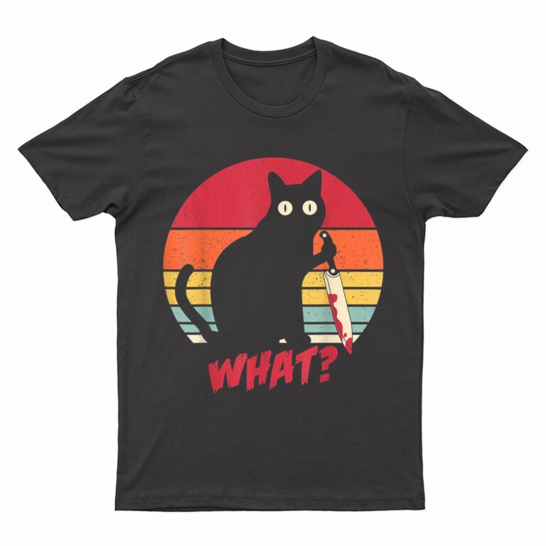 Vintage Cat What Funny Murderous Black Cat With Knife T-Shirt